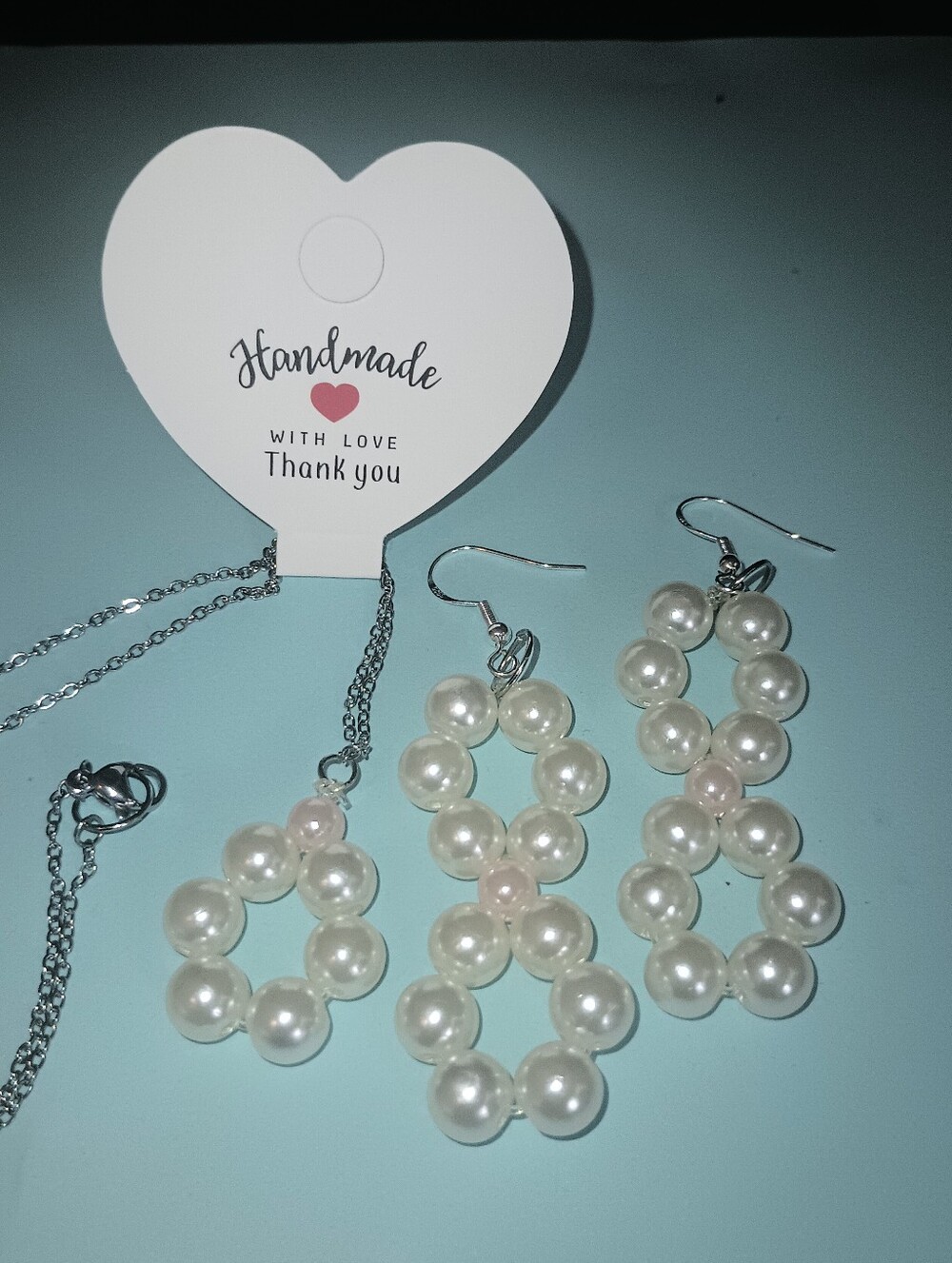 White and Pink Pearl Cluster Necklace and Earrings Set